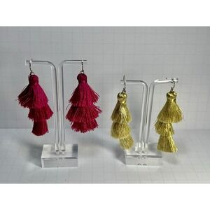 Statement Layered Tassel Earrings – Pink & Gold Fringe Dangle Earrings